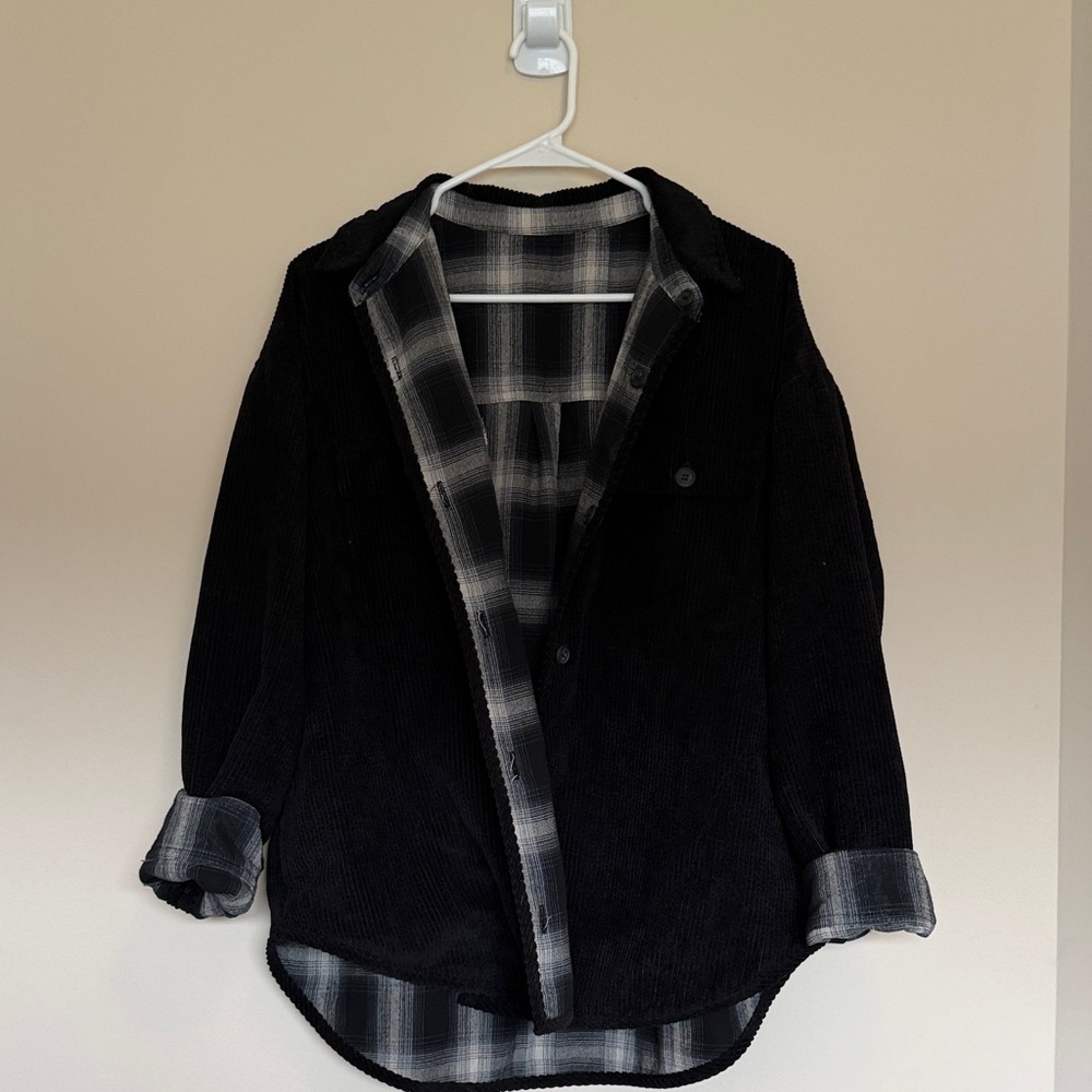 Men's Black Corduroy Jacket with Plaid Lining